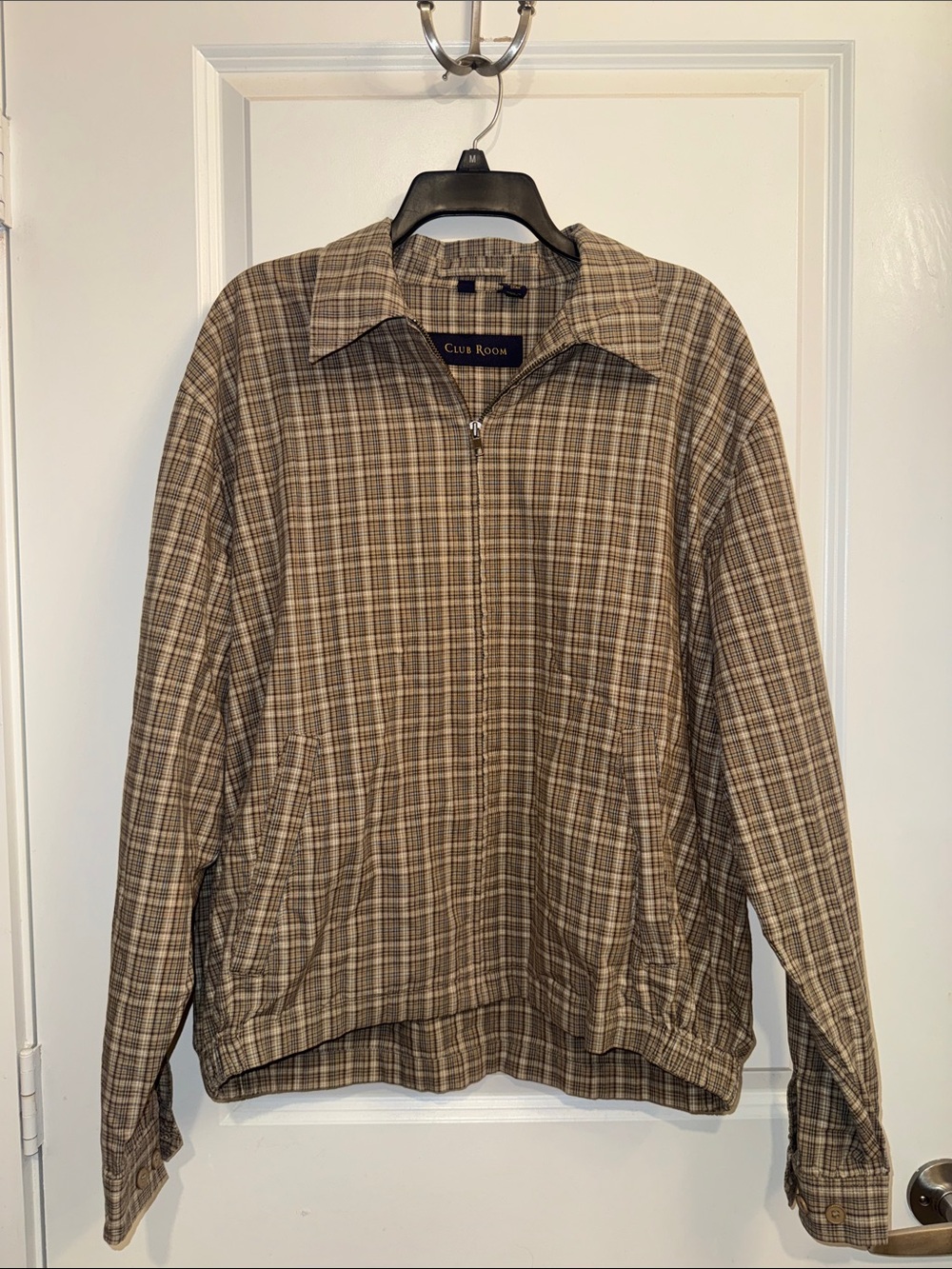Club Room Men's Tan and Brown Plaid Zip Jacket